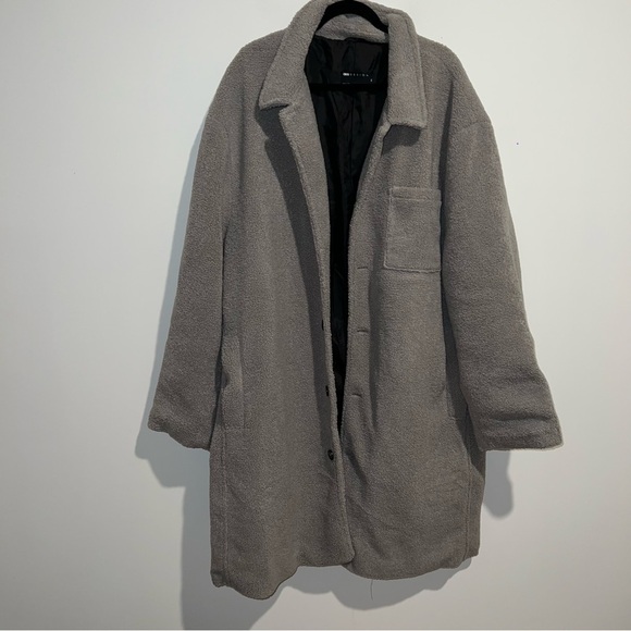 ASOS Design Gray Sherpa Button Up Shacket - Picture 1 of 10